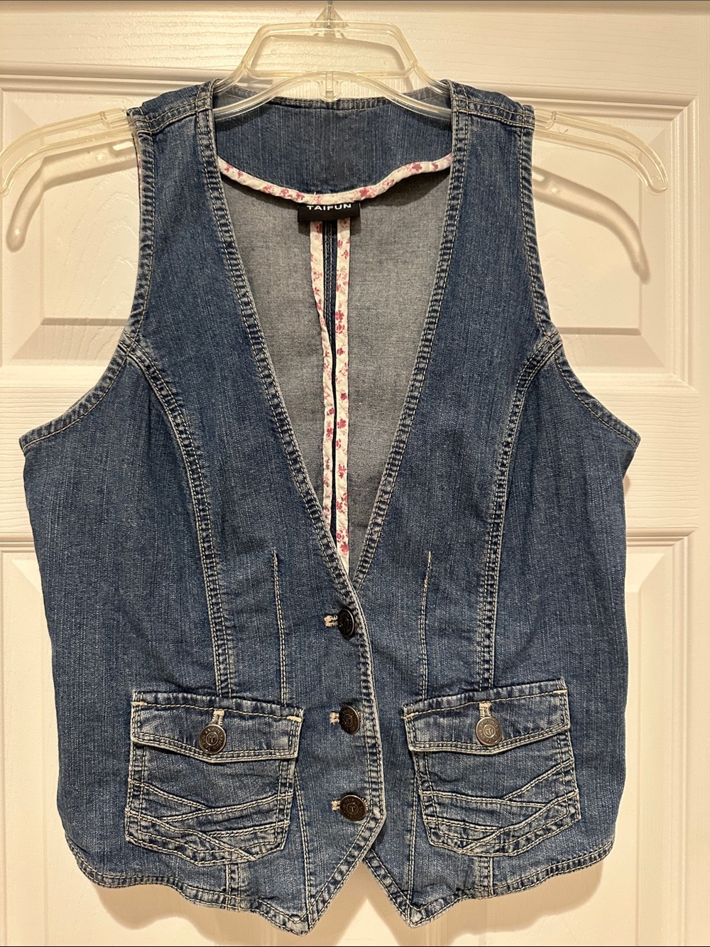 Faded Blue Denim Vest Tank Top - Tailored Button-Front
